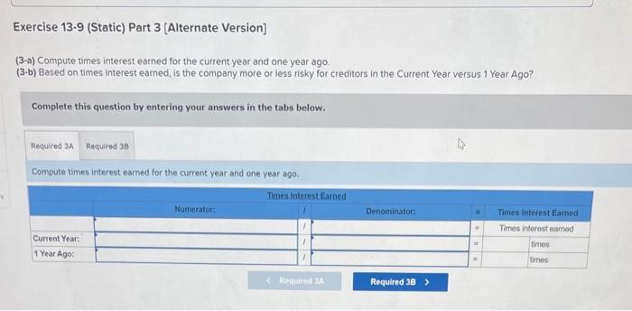 Solved Required information Exercise 13−9 (Static) Analyzing | Chegg.com