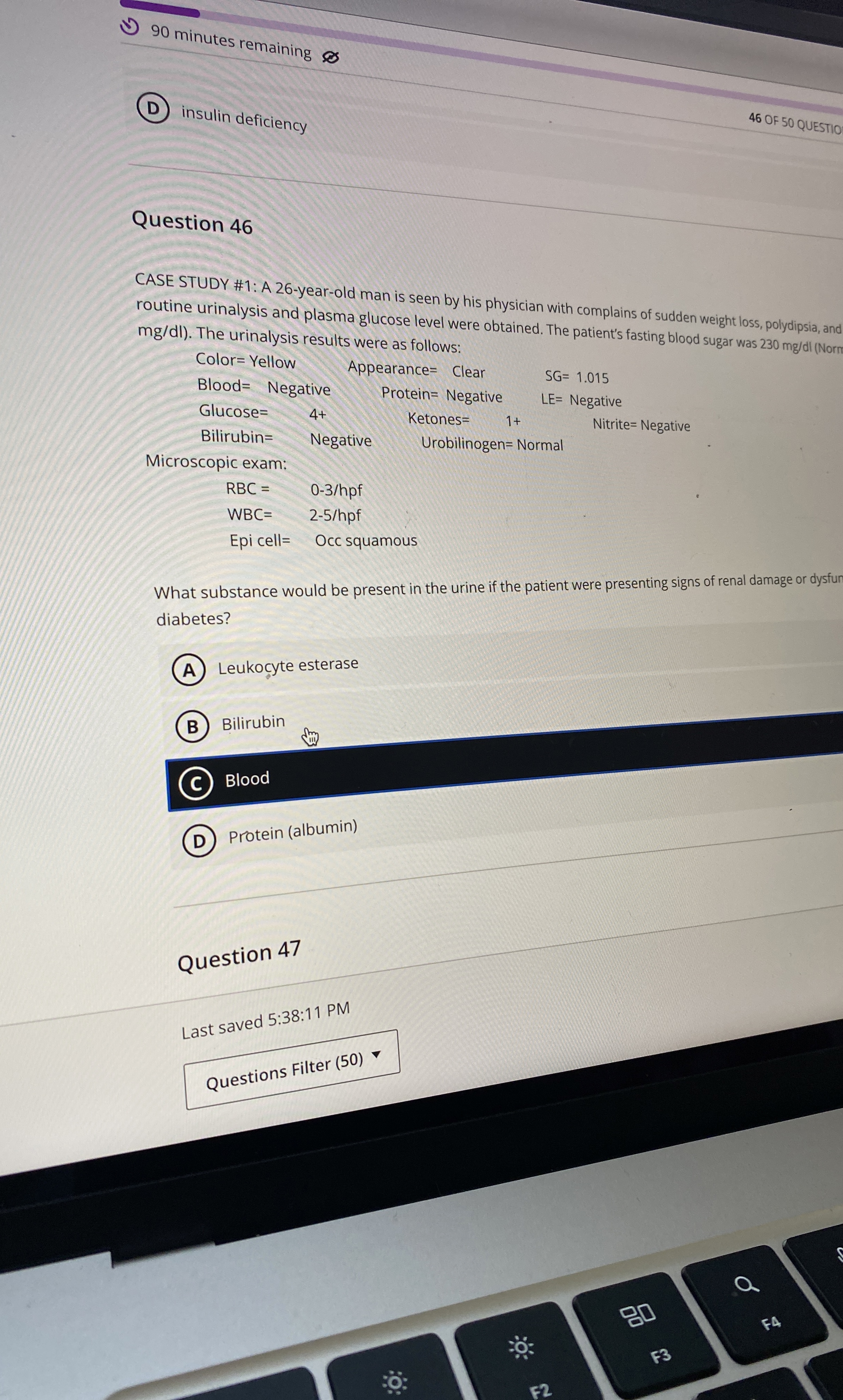 Solved 90 ﻿minutes remaining46 ﻿OF 50 ﻿QUESTIO(D) ﻿insulin