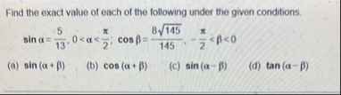 Solved Find the exact value of each of the following under | Chegg.com