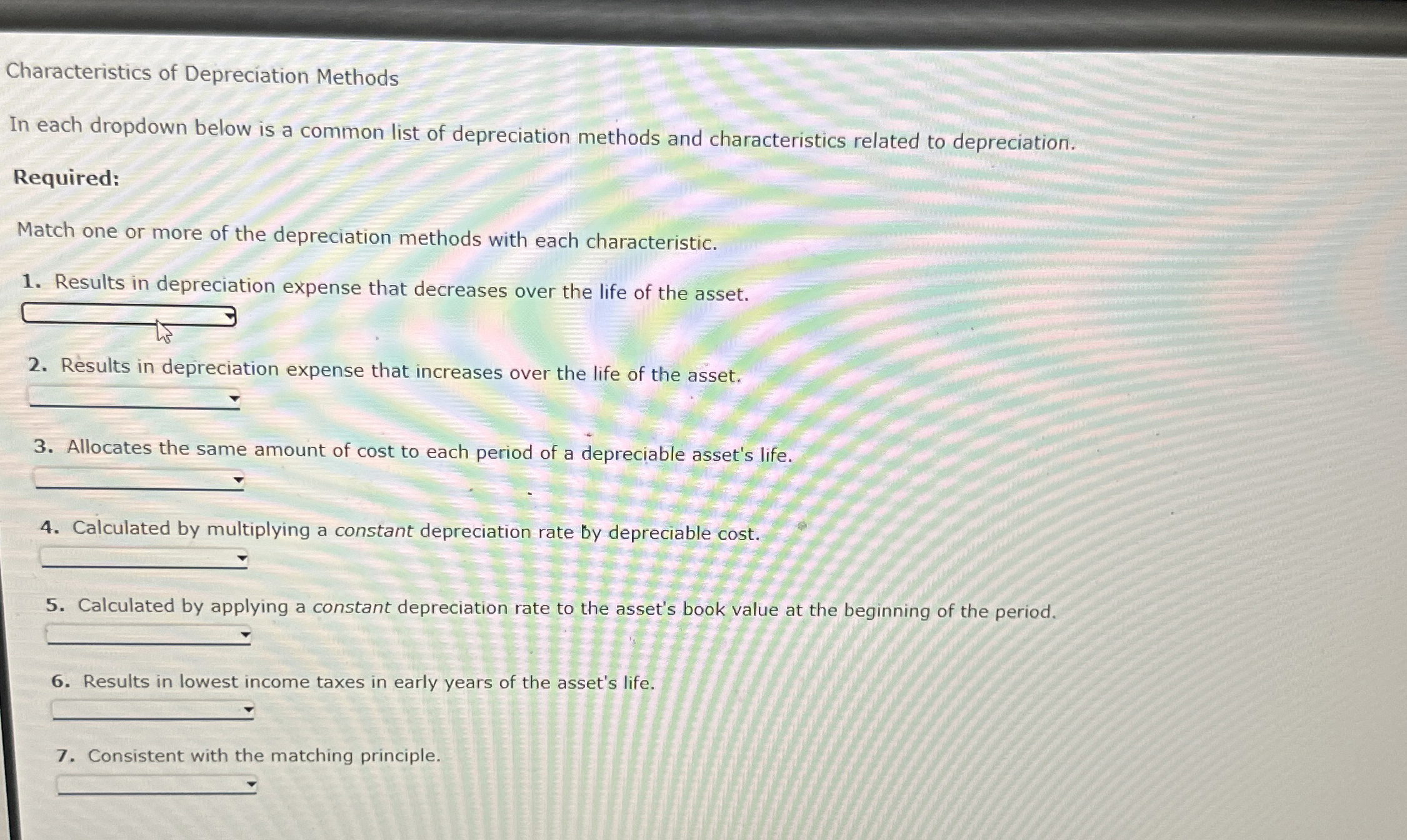 Solved Characteristics of Depreciation MethodsIn each
