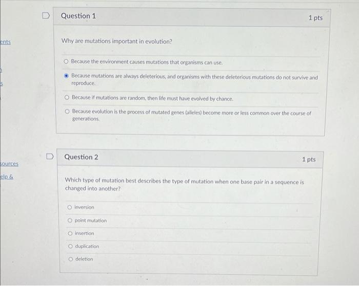 Solved Question 1 1 pts ents Why are mutations important in | Chegg.com
