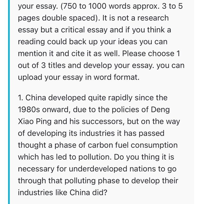 Solved Your Essay 750 To 1000 Words Approx 3 To 5 Pages Chegg Com