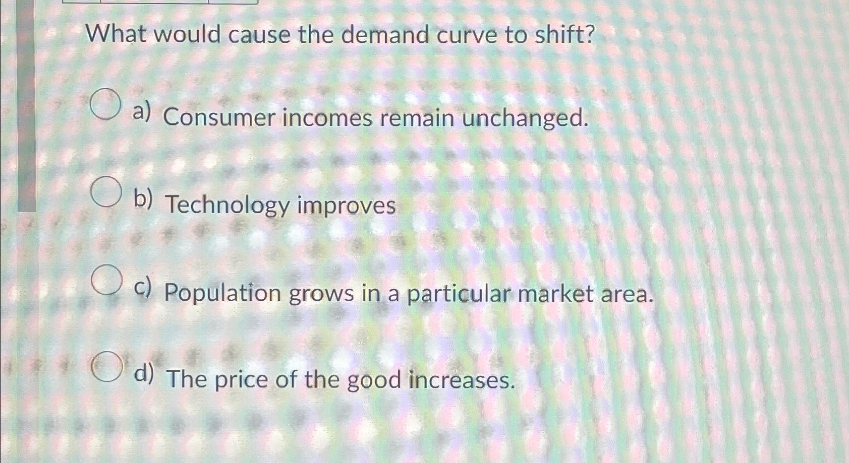 Solved What would cause the demand curve to shift?a) | Chegg.com