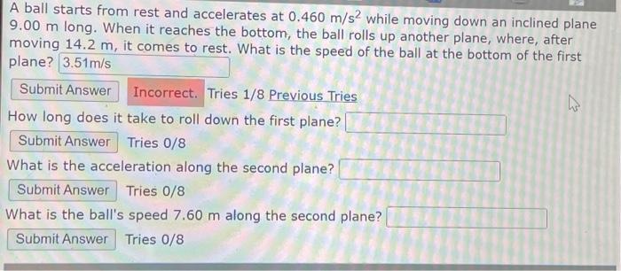 Solved A Ball Starts From Rest And Accelerates At 0.460 M/s2 | Chegg.com