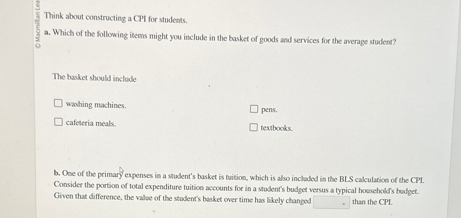 Solved Think about constructing a CPI for students.a. ﻿Which | Chegg.com