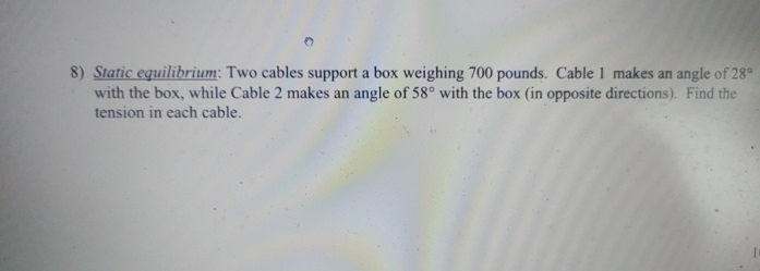 Solved by an EXPERT Static equilibrium: Two cables support a box ...