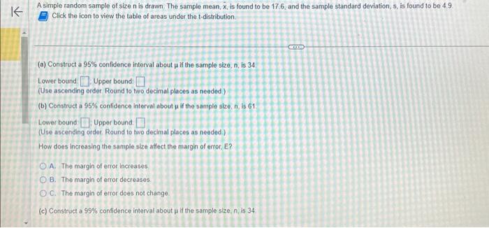 Solved A simple random sample of size n is drawn. The sample | Chegg.com