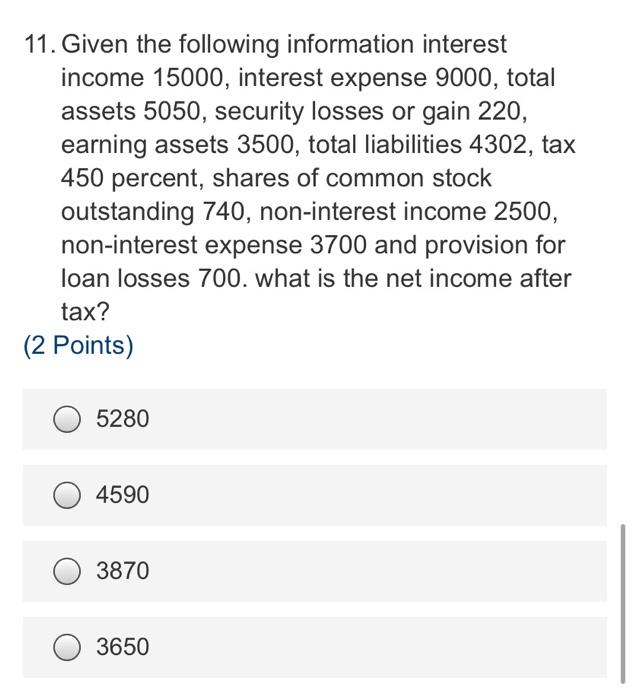 Solved 11. Given The Following Information Interest Income | Chegg.com