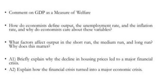 Solved - Comment on GDP as a Measure of Welfare - How do | Chegg.com