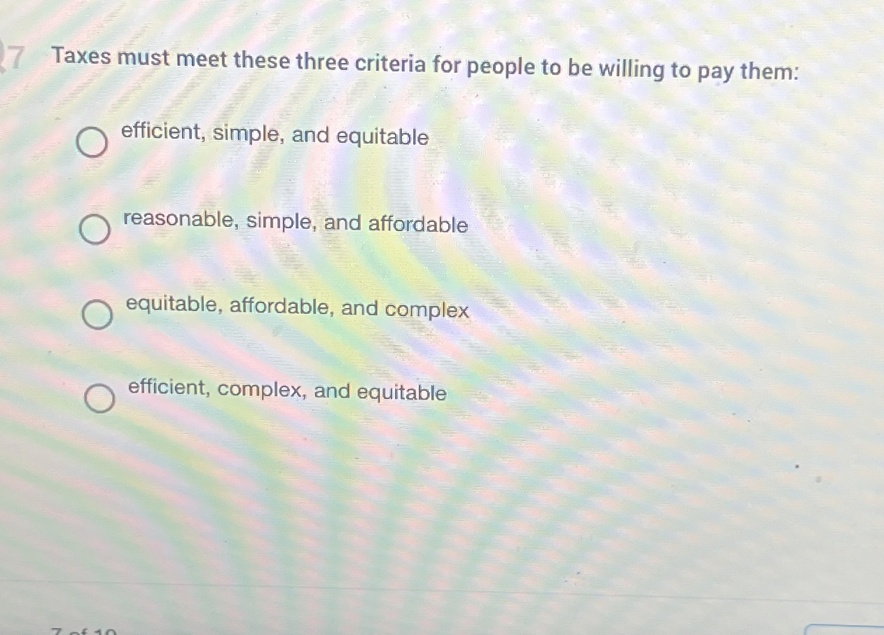 Solved 7 ﻿Taxes must meet these three criteria for people to | Chegg.com