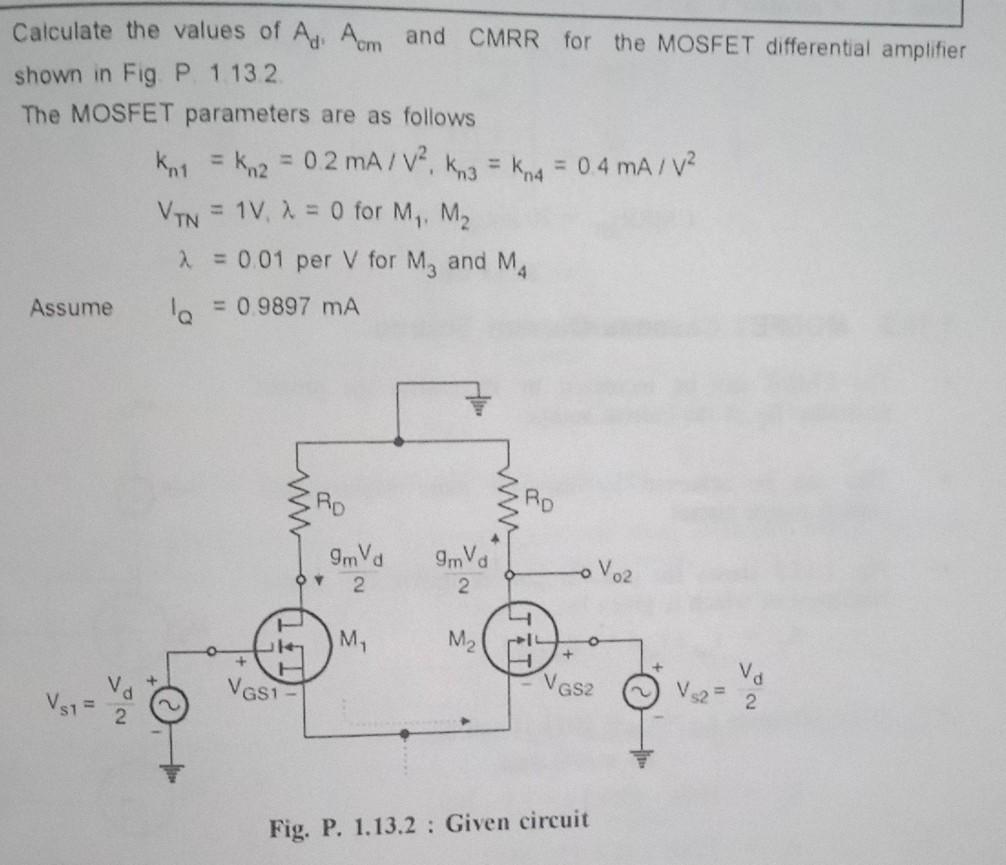 Solved Calculate The Values Of Ad Acm And CMRR For The | Chegg.com