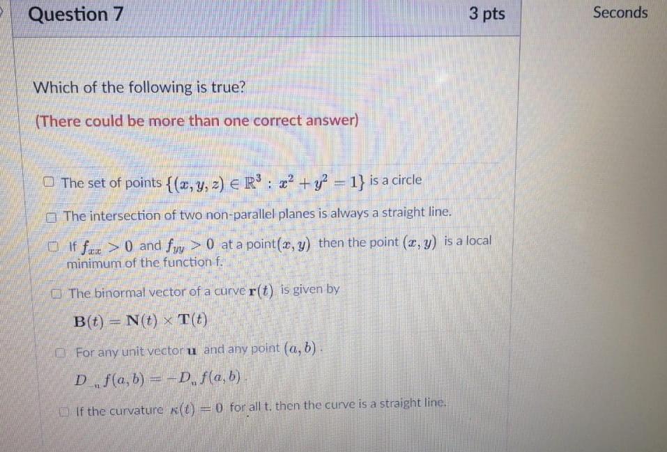 Solved Question 7 3 pts Seconds Which of the following is | Chegg.com