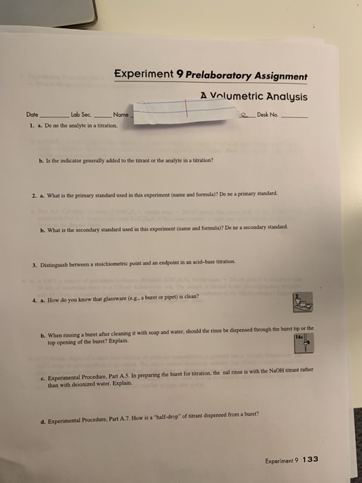 Solved Experiment Prelaboratory Assignment A Volumetric Chegg Com