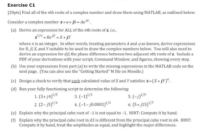 Solved Exercise C1[20pts] ﻿Find all of the nth roots of a | Chegg.com
