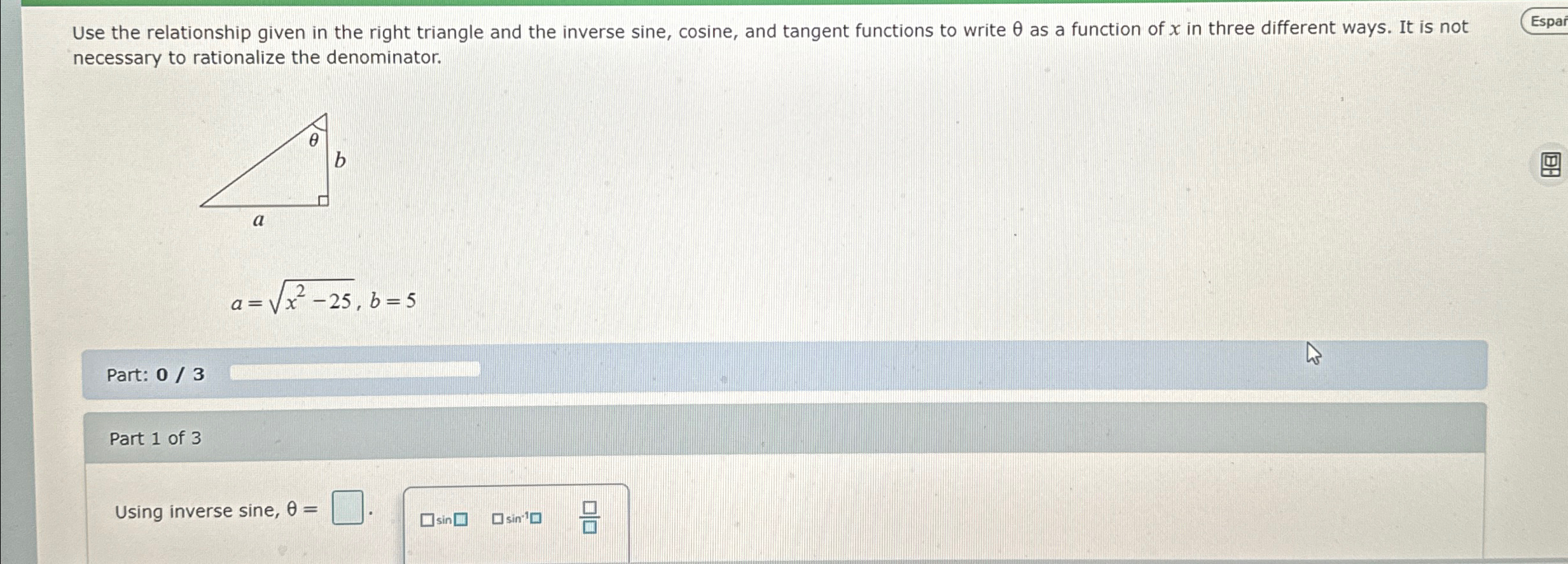 Solved Use the relationship given in the right triangle and | Chegg.com