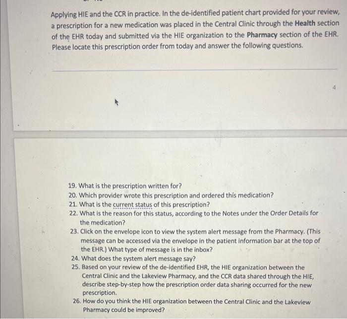 Applying HIE and the CCR in practice. In the | Chegg.com