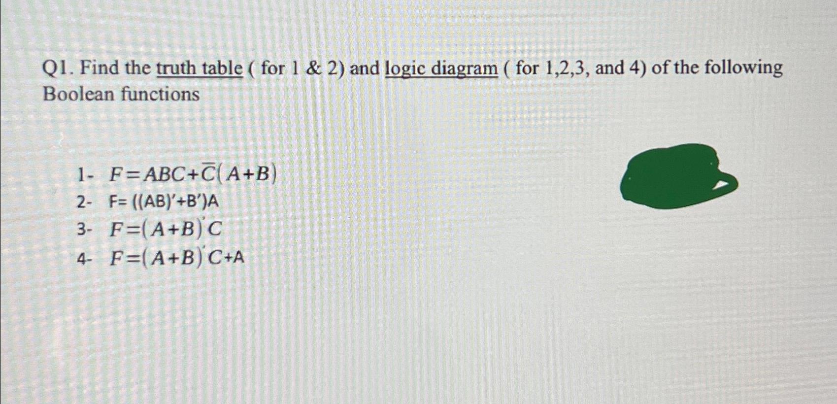 Q1. ﻿Find The Truth Table ( ﻿for 1 ﻿& 2) ﻿and Logic | Chegg.com