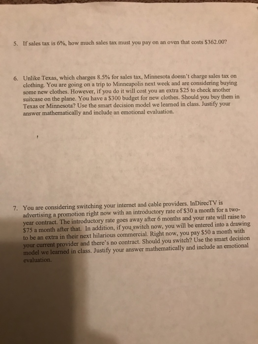 Solved 5. If sales tax is 6 , how much sales tax must you