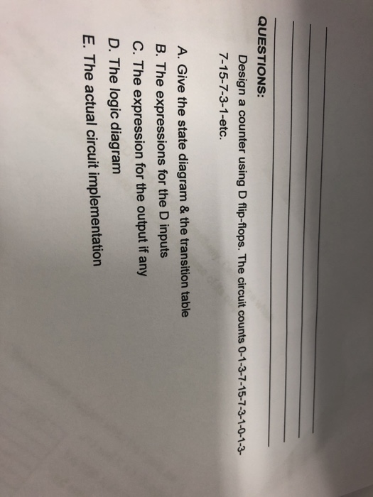 Solved QUESTIONS: Design a counter using D flip-flops. The | Chegg.com