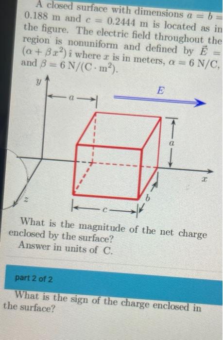 Solved A closed surface with dimensions a=b= 0.188 m and | Chegg.com