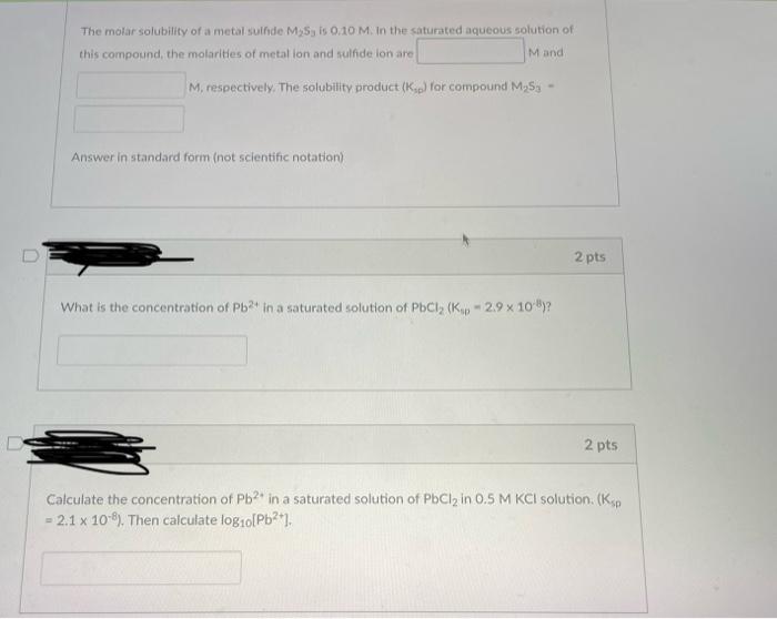 Solved The molar solubility of a metal sulfide M2 S3 is | Chegg.com