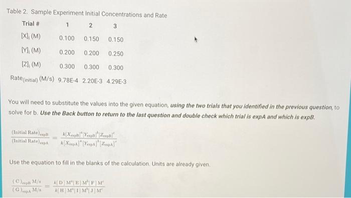 Table 2. Sample Experiment Initial Concentrations and | Chegg.com