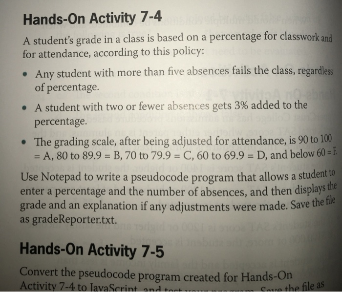 Solved Hands-On Activity 7-4 A student's grade in a class is | Chegg.com