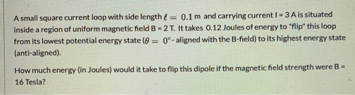 Solved A small square current loop with side length l = 0.1 | Chegg.com