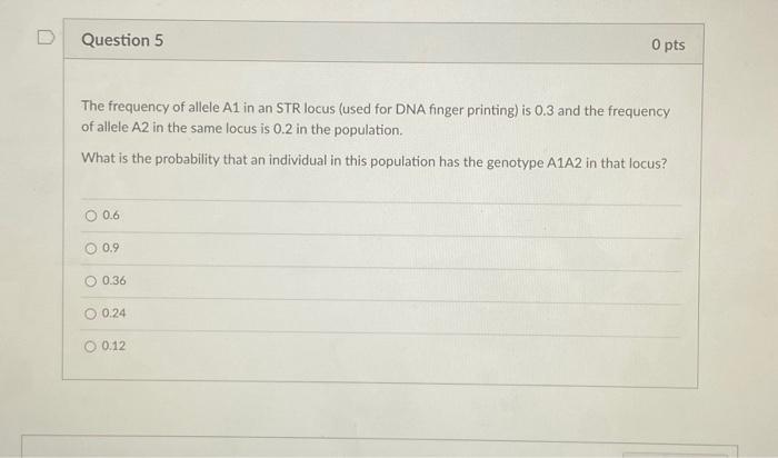 Solved The frequency of allele A1 in an STR locus (used for | Chegg.com