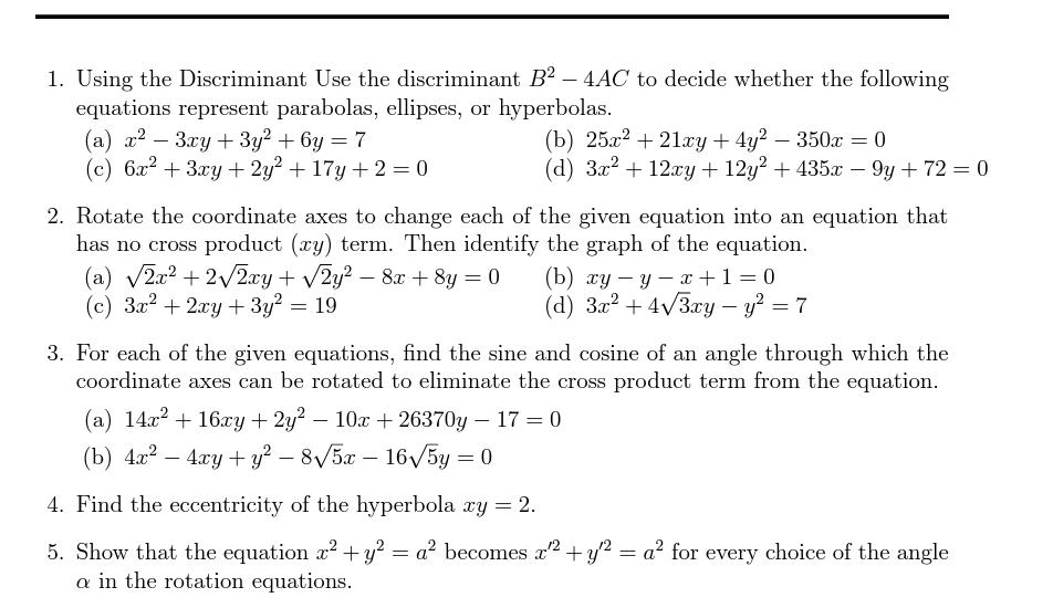 Solved 1. Using the Discriminant Use the discriminant B2−4AC | Chegg.com