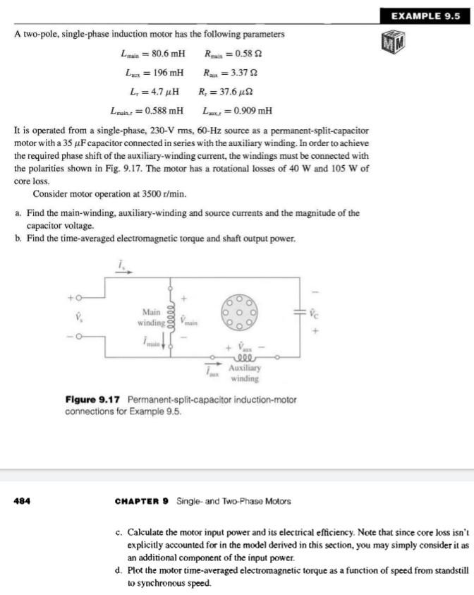 Solved EXAMPLE 9.5 A two-pole, single-phase induction motor | Chegg.com