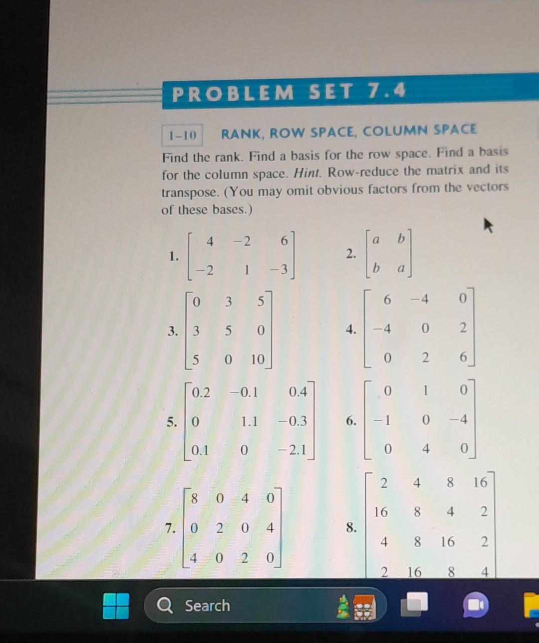 Solved Find the rank. Find a basis for the row space. Find a | Chegg.com