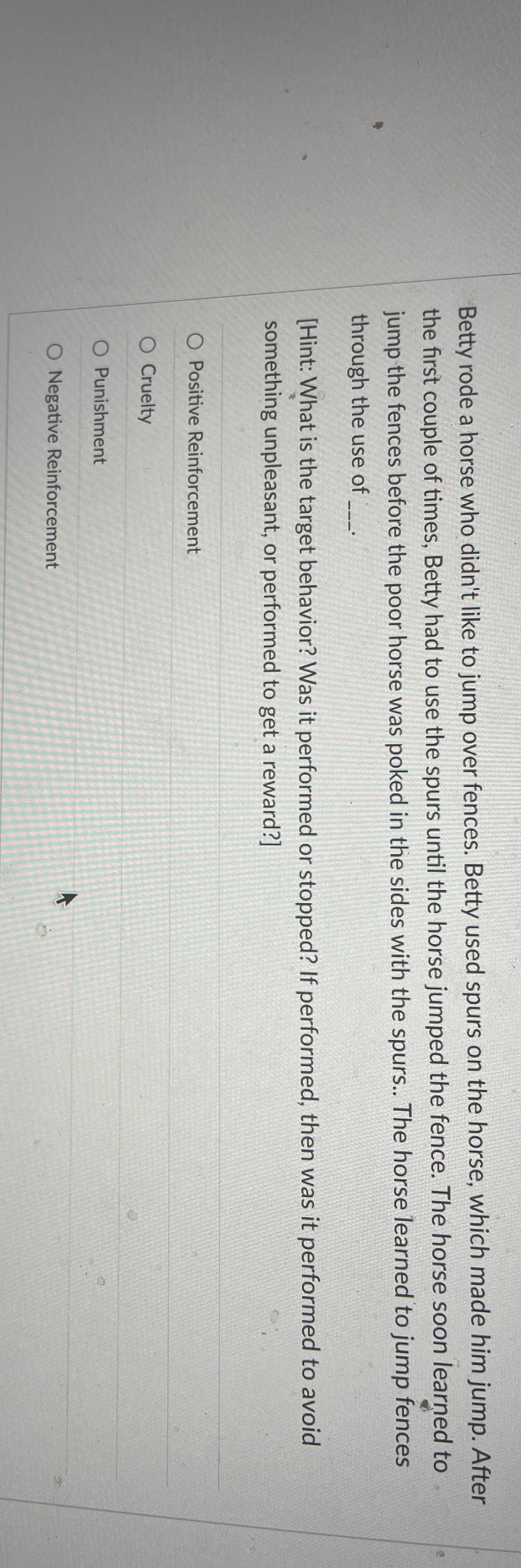 Solved Betty rode a horse who didn't like to jump over