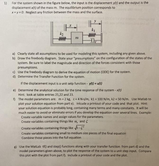 Solved 1) For the system shown in the figure below, the | Chegg.com