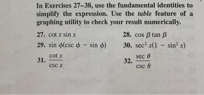 Solved In Exercises 27-38, use the fundamental identities to | Chegg.com