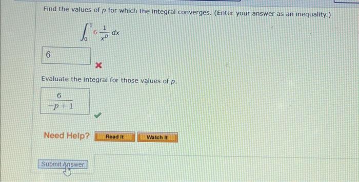 Solved Find The Values Of P For Which The Integral | Chegg.com