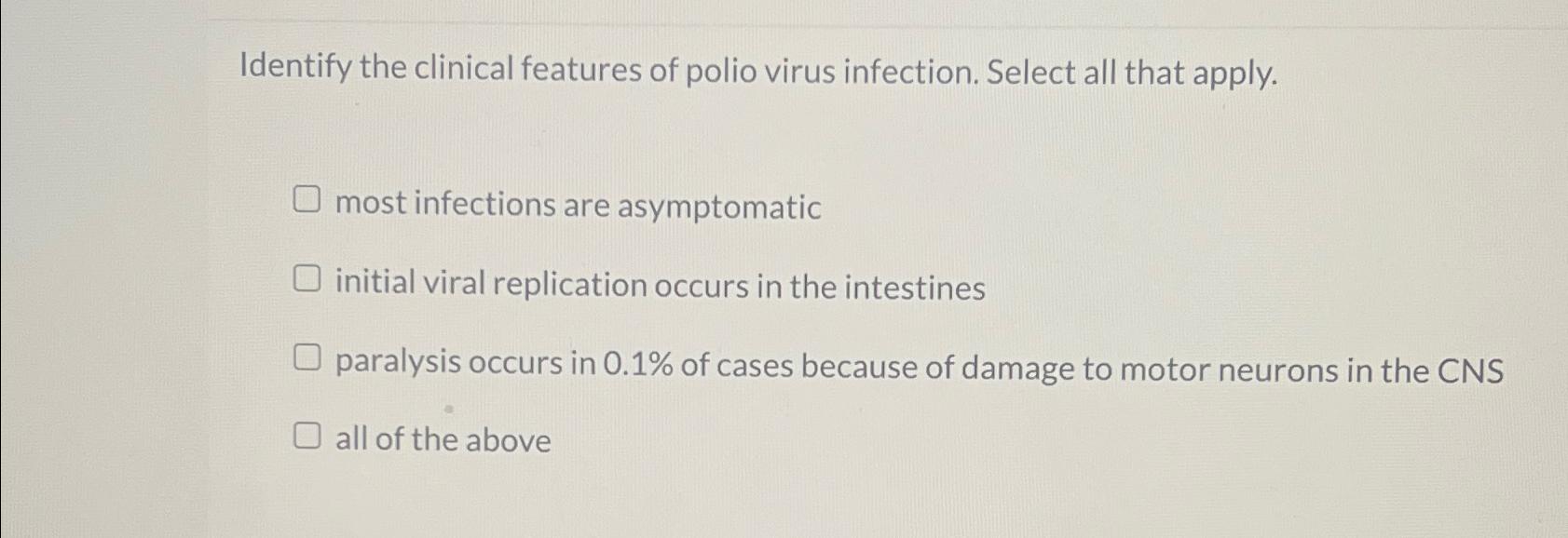 Solved Identify the clinical features of polio virus | Chegg.com