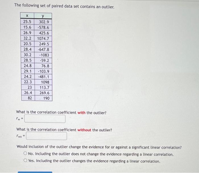 Solved The Following Set Of Paired Data Set Contains An | Chegg.com