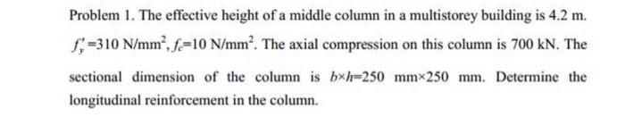 Solved Problem 1. The effective height of a middle column in | Chegg.com