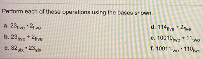 Solved Perform each of these operations using the bases | Chegg.com
