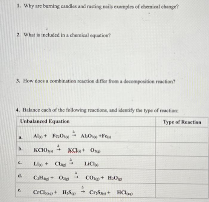 Solved 1. Why are burning candles and rusting nails examples