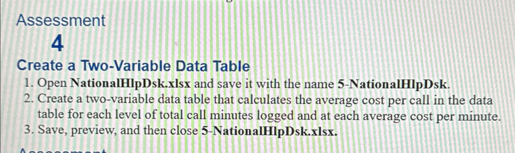 Solved Assessment4Create a Two-Variable Data TableOpen | Chegg.com