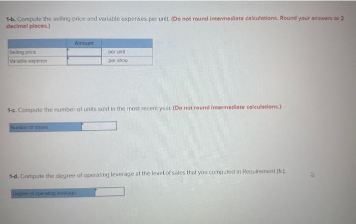 Solved 1-b. Compute the selling price and variable expenses | Chegg.com