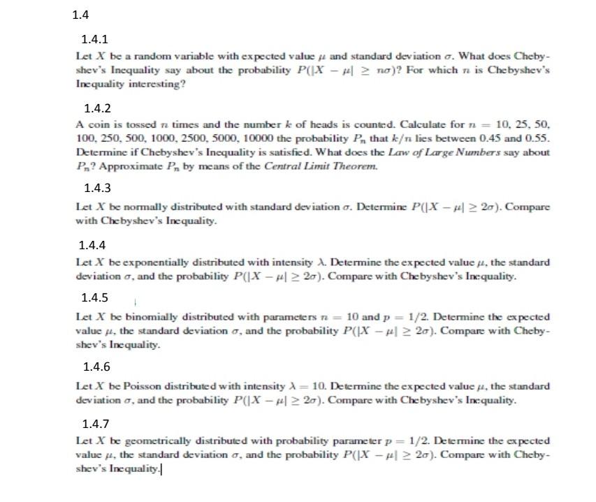 Solved 1.4.1 Let \\( X \\) be a random variable with | Chegg.com