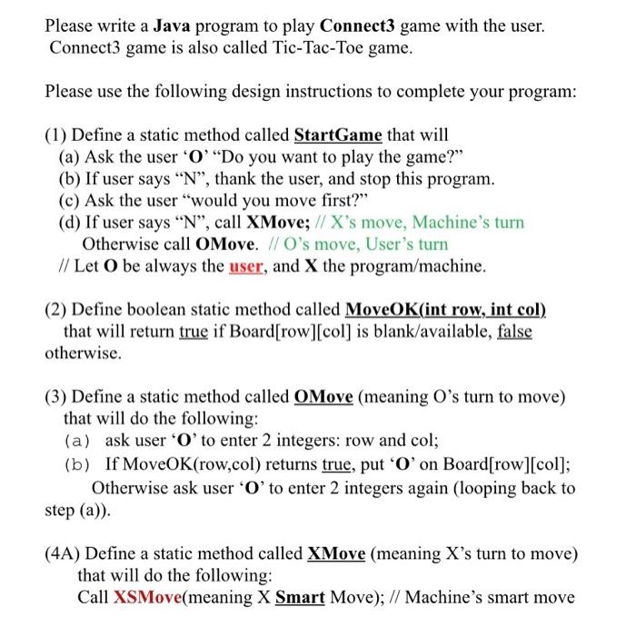 Please write a Java program to play Connect3 game | Chegg.com