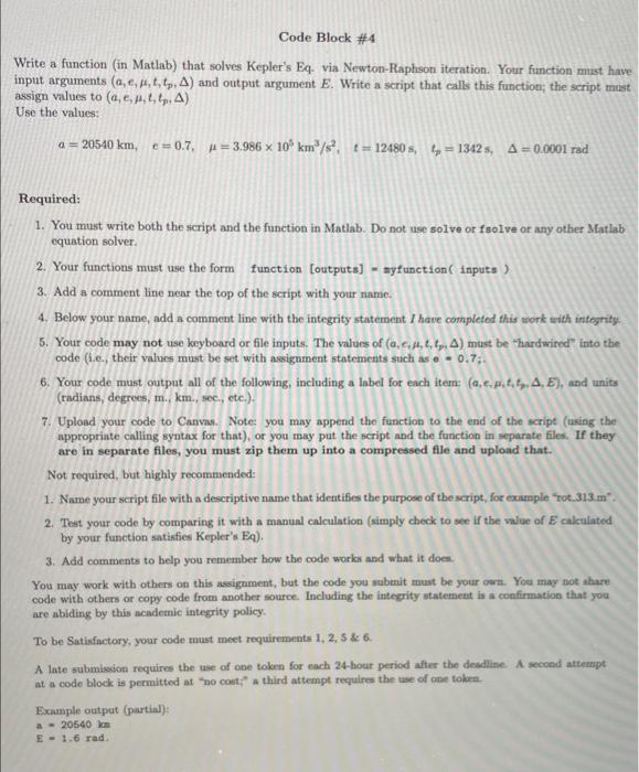 Solved Code Block #4 Write a function (in Matlab) that | Chegg.com