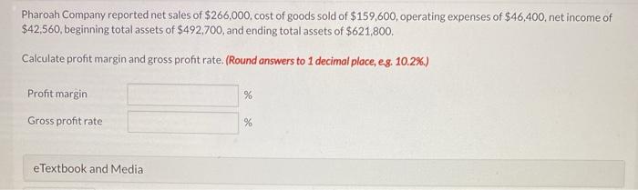 Solved Pharoah Company reported net sales of $266,000, cost | Chegg.com