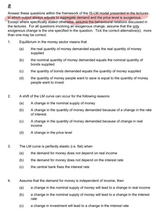 Solved B Answer These Questions Within The Framework Of The | Chegg.com