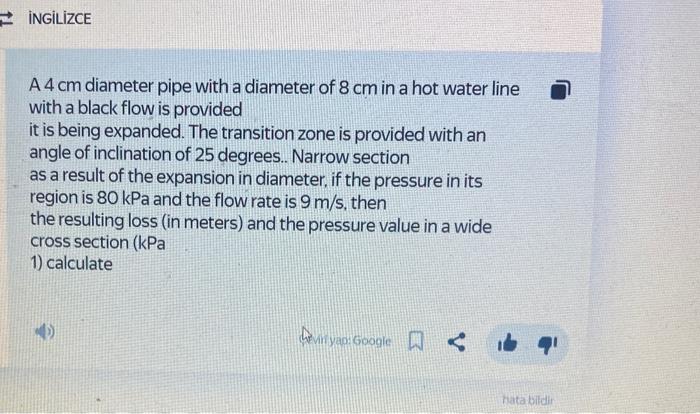 A \( 4 \mathrm{~cm} \) diameter pipe with a diameter of \( 8 \mathrm{~cm} \) in a hot water line with a black flow is provide