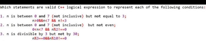 Solved Which statements are valid C++ logical expression to | Chegg.com